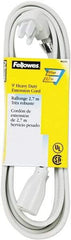 FELLOWES - 9', 14/3 Gauge/Conductors, Gray Indoor Extension Cord - 1 Receptacle, 15 Amps, NEMA 5-15R - Industrial Tool & Supply