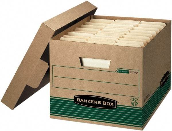 BANKERS BOX - 1 Compartment, 12 Inch Wide x 15 Inch Deep x 10 Inch High, File Storage Box - Paper, Kraft and Green - Industrial Tool & Supply