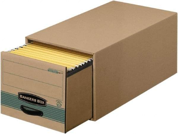 BANKERS BOX - 1 Compartment, 15 Inch Wide x 23 Inch Deep x 10 Inch High, File Storage Box - 1 Ply Side, 2 Ply Bottom, 2 Ply End, Kraft and Green - Industrial Tool & Supply