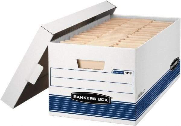 BANKERS BOX - 1 Compartment, 15 Inch Wide x 24 Inch Deep x 10 Inch High, File Storage Box - 1 Ply Side, 2 Ply Bottom, 2 Ply End, White and Blue - Industrial Tool & Supply