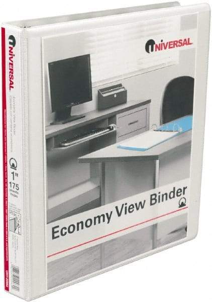 UNIVERSAL - 1" Sheet Capacity, 11 x 8-1/2", View Ring Binder - Vinyl, White - Industrial Tool & Supply