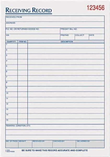 TOPS - 50 Sheet, 5-1/2 x 7-7/8", Receiving Record Book - White - Industrial Tool & Supply