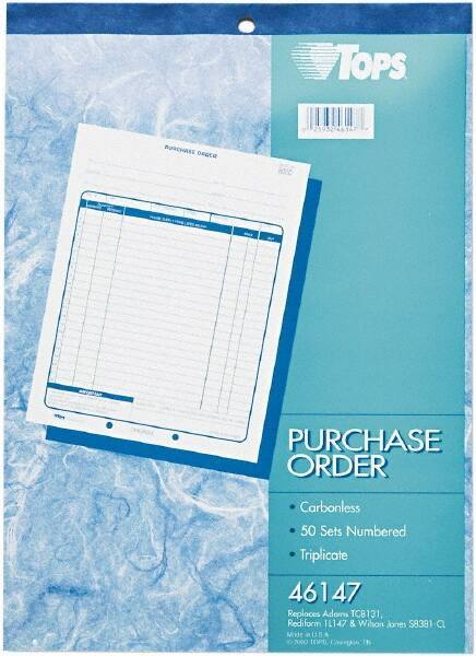 TOPS - 50 Sheet, 8-3/8 x 10-3/16", Purchase Order Book - White - Industrial Tool & Supply