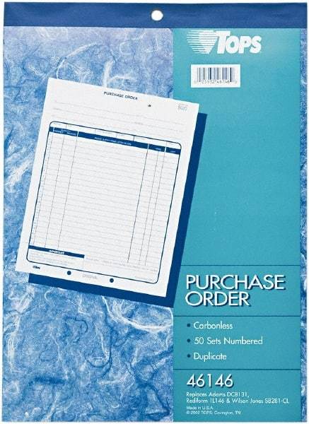 TOPS - 50 Sheet, 8-3/8 x 10-3/16", Purchase Order Book - White - Industrial Tool & Supply