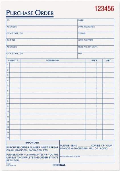 TOPS - 50 Sheet, 5-9/16 x 7-15/16", Purchase Order Book - White - Industrial Tool & Supply