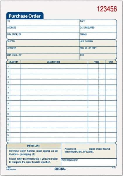 TOPS - 50 Sheet, 5-9/16 x 7-15/16", Purchase Order Book - White - Industrial Tool & Supply