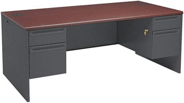Hon - Steel-Reinforced High-Pressure Laminate/Metal Double Pedestal Desk - 72" Wide x 36" Deep x 29" High, Mahogany/Charcoal - Industrial Tool & Supply