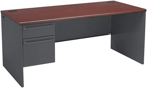 Hon - Steel-Reinforced High-Pressure Laminate/Metal Left Pedestal Desk - 66" Wide x 30" Deep x 29" High, Mahogany/Charcoal - Industrial Tool & Supply