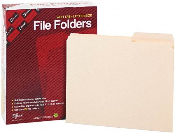 Samsill - 8-1/2 x 11", Letter Size, Manila, File Folders with Top Tab - 11 Point Stock, 2/5 Tab Cut Location - Industrial Tool & Supply