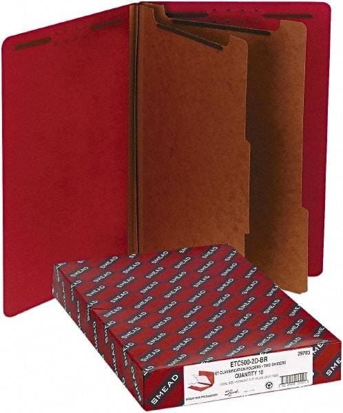 Samsill - 8-1/2 x 14", Legal, Bright Red, Classification Folders with End Tab Fastener - 11 Point Stock, Straight Tab Cut Location - Industrial Tool & Supply