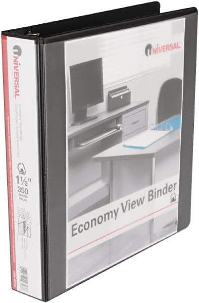 UNIVERSAL - 1-1/2" Sheet Capacity, 11 x 8-1/2", View Ring Binder - Vinyl, Black - Industrial Tool & Supply
