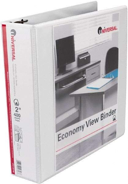 UNIVERSAL - 2" Sheet Capacity, 11 x 8-1/2", View Ring Binder - Vinyl, White - Industrial Tool & Supply