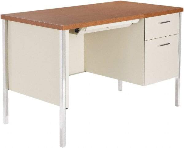 ALERA - Woodgrain Laminate/Steel Single Pedestal Desk with Center Drawer - 45" Wide x 24" Deep x 29" High, Cherry/Putty - Industrial Tool & Supply