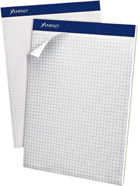 AMPAD - 100 Sheet, 8-1/2 x 11-3/4", Quadrille Writing Pad - White - Industrial Tool & Supply