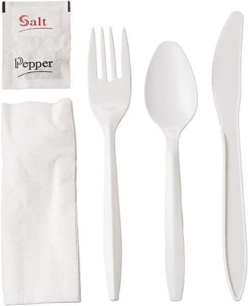 GEN - Wrapped Cutlery Kit, 6-1/4", Fork, Knife, Spoon, Napkin, Salt, Pepper - White - Industrial Tool & Supply