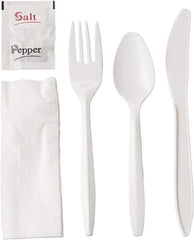 GEN - Wrapped Cutlery Kit, 6-1/4", Fork, Knife, Spoon, Napkin, Salt, Pepper - White - Industrial Tool & Supply