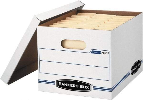 BANKERS BOX - 1 Compartment, 12 Inch Wide x 15 Inch Deep x 10 Inch High, File Storage Box - 1 Ply Side, 2 Ply Bottom, 2 Ply End, White and Blue - Industrial Tool & Supply