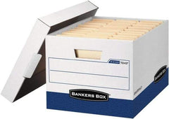 BANKERS BOX - 1 Compartment, 12 Inch Wide x 15 Inch Deep x 10 Inch High, File Storage Box - Corrugated, White and Blue - Industrial Tool & Supply