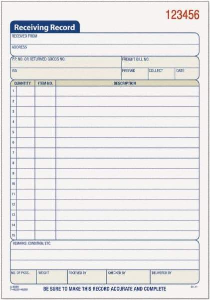 TOPS - 50 Sheet, 5-1/2 x 7-7/8", Receiving Record Book - White - Industrial Tool & Supply