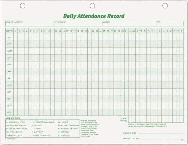 TOPS - 50 Sheet, 8-1/2 x 11", Attendance Card - White - Industrial Tool & Supply