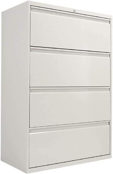 ALERA - 36" Wide x 54" High x 19-1/4" Deep, 4 Drawer Lateral File with Lock - Steel, Light Gray - Industrial Tool & Supply