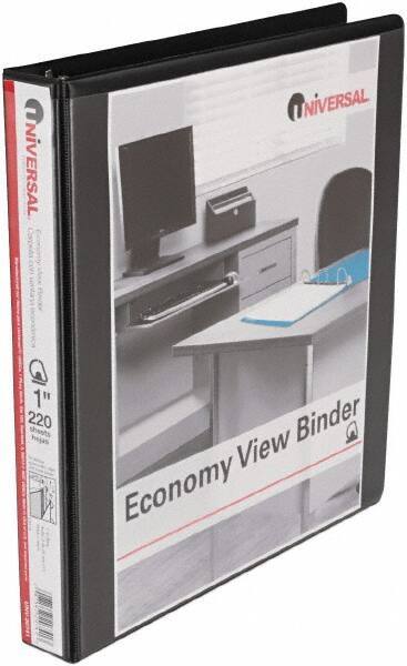 UNIVERSAL - 1" Sheet Capacity, 11 x 8-1/2", View Ring Binder - Vinyl, Black - Industrial Tool & Supply