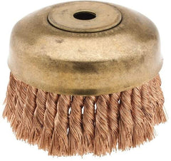 Ampco - 6" Diam, 5/8-11 Threaded Arbor, Bronze Phosphorus Fill Cup Brush - 0.02 Wire Diam, 1-3/4" Trim Length, 6,000 Max RPM - Industrial Tool & Supply