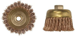 Ampco - 3" Diam, 5/8-11 Threaded Arbor, Bronze Phosphorus Fill Cup Brush - 0.02 Wire Diam, 3/4" Trim Length, 12,500 Max RPM - Industrial Tool & Supply