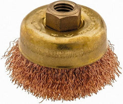 Ampco - 3" Diam, 5/8-11 Threaded Arbor, Bronze Phosphorus Fill Cup Brush - 0.014 Wire Diam, 0.88" Trim Length, 12,500 Max RPM - Industrial Tool & Supply