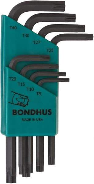 Bondhus - 8 Piece T9 to T40 Protanium High Torque Steel L-Key Torx Key Set - T9, T10, T15, T20, T25, T27, T30, T40 Torx Size - Industrial Tool & Supply