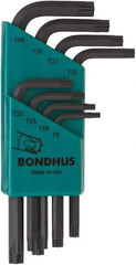 Bondhus - 8 Piece T9 to T40 Protanium High Torque Steel L-Key Torx Key Set - T9, T10, T15, T20, T25, T27, T30, T40 Torx Size - Industrial Tool & Supply