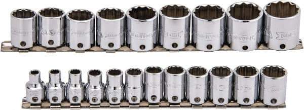 Proto - 21 Piece 3/8" Drive Socket Set - 12 Points, 6mm to 26mm Range, Metric Measurement Standard - Industrial Tool & Supply