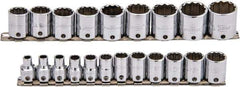 Proto - 21 Piece 3/8" Drive Socket Set - 12 Points, 6mm to 26mm Range, Metric Measurement Standard - Industrial Tool & Supply