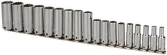 Proto - 18 Piece 3/8" Drive Tethered Deep Socket Set - 12 Points, 6 to 23mm, Metric Measurement Standard - Industrial Tool & Supply
