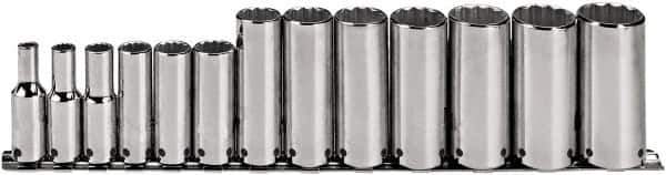 Proto - 13 Piece 3/8" Drive Deep Well Socket Set - 12 Points, 1/4" to 1" Range, Inch Measurement Standard - Industrial Tool & Supply