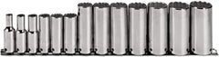 Proto - 13 Piece 3/8" Drive Deep Well Socket Set - 12 Points, 1/4" to 1" Range, Inch Measurement Standard - Industrial Tool & Supply