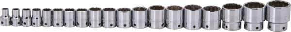 Proto - 19 Piece 1/2" Drive Socket Set - 12 Points, 3/8" to 1-1/2" Range, Inch Measurement Standard - Industrial Tool & Supply