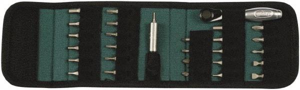Wiha - 29 Piece, Screwdriver 1/4" Reversible Ratchet Bit Set - #0, #1 & #2 Phillips, 5/64 to 3/16" Hex, 2 to 5mm Hex, T8 to T25 Torx, #1 & #2 Pozidriv, #1 & #2 Square Recess - Industrial Tool & Supply
