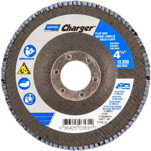 ‎4-1/2″ × 1/4″ × 7/8″ Jumbo Charger R822 Flap Disc Type 27 Jumbo 40 Grit - Industrial Tool & Supply