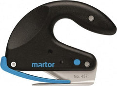 Martor USA - Fixed Safety Cutter - 1-11/16" Carbon Steel Blade, Black & Blue Polycarbonate Handle, 1 Blade Included - Industrial Tool & Supply