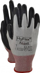 Ansell - Size S (7), ANSI Cut Lvl 2, Abrasion Lvl 5, Polyurethane Coated Cut Resistant Gloves - Palm & Fingers Coated, Dyneema/Lycra Lining, Knit Wrist, White/Black, Paired - Industrial Tool & Supply