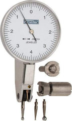 Fowler - 0.008 Inch Range, 0.0001 Inch Dial Graduation, Horizontal Dial Test Indicator - 1-1/2 Inch White Dial, 0-4-0 Dial Reading - Industrial Tool & Supply