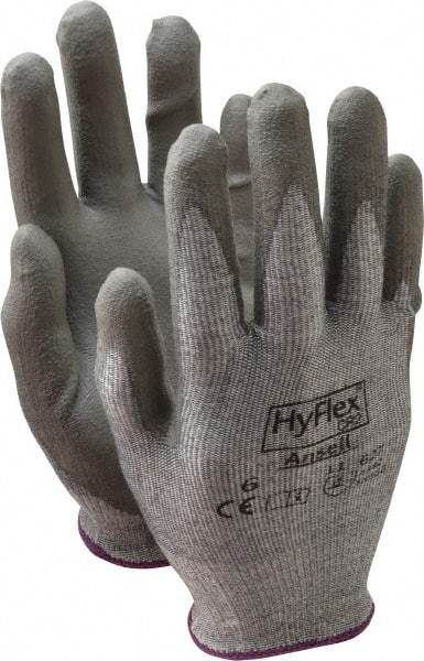 Ansell - Size XS (6), ANSI Cut Lvl 2, Abrasion Lvl 6, Polyurethane Coated Cut Resistant Gloves - 8.5" Long, Palm & Fingers Coated, Dyneema/Lycra Lining, Knit Wrist, Gray/Gray, Paired - Industrial Tool & Supply