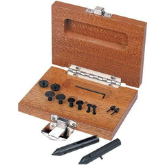 TESA Brown & Sharpe - 0.06, 0.11 & 0.156" Groove Depth, Black Oxide Cold Rolled Steel & Wood (Case) Caliper Centerline Attachment - 19 Pieces, 0.65" Bore Depth, For Use with Brown & Sharpe & Competitive 6" Dial, Digital & Vernier Calipers - Industrial Tool & Supply