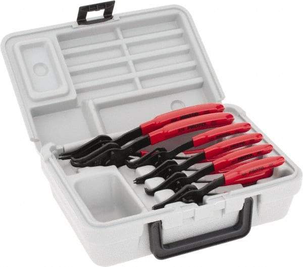 Proto - 6 Piece, 3/8 to 3" Bore, 1/4 to 3-11/32" Shaft, Convertible Retaining Ring Pliers Set - 0.038 to 0.07" Tip Diam Range - Industrial Tool & Supply