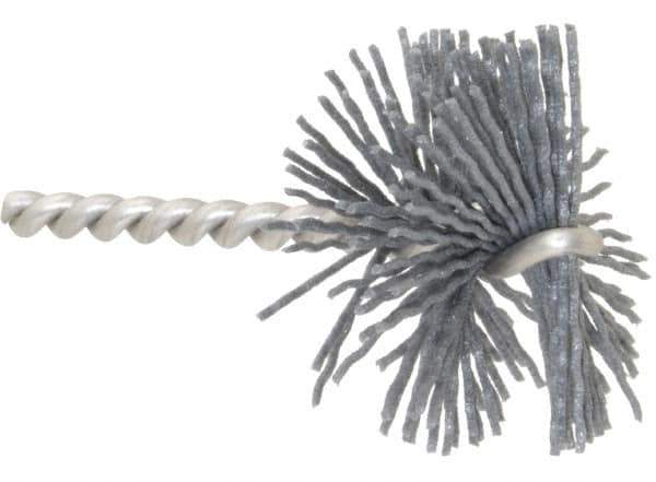 Made in USA - 2" Diam Helical Nylon Tube Brush - 0.04" Filament Diam, 1" Brush Length, 3-1/2" OAL, 1/4" Diam Stainless Steel Shank - Industrial Tool & Supply