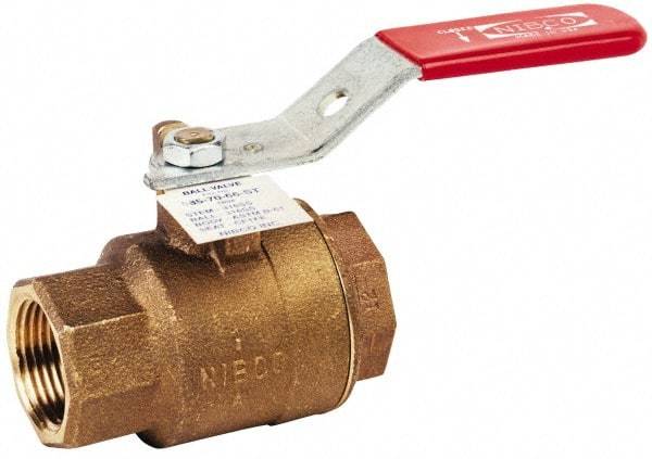 NIBCO - 1-1/4" Pipe, Full Port, Bronze Oxygen Service Ball Valve - 2 Piece, Inline - One Way Flow, FNPT x FNPT Ends, Lever Handle, 600 WOG, 150 WSP - Industrial Tool & Supply