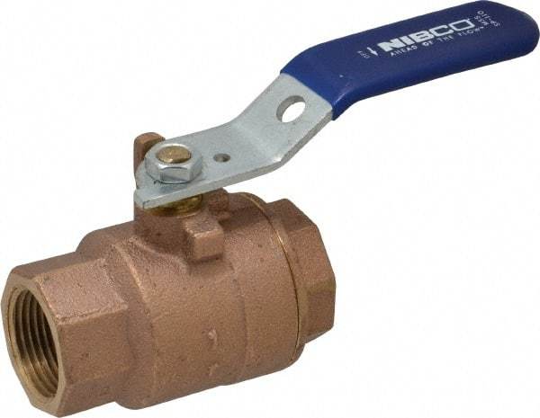 NIBCO - 1" Pipe, Full Port, Bronze Standard Ball Valve - 2 Piece, Inline - One Way Flow, FNPT x FNPT Ends, Lever Handle, 600 WOG, 150 WSP - Industrial Tool & Supply