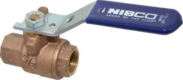 NIBCO - 3/8" Pipe, Full Port, Bronze Standard Ball Valve - 2 Piece, Inline - One Way Flow, FNPT x FNPT Ends, Lever Handle, 600 WOG, 150 WSP - Industrial Tool & Supply
