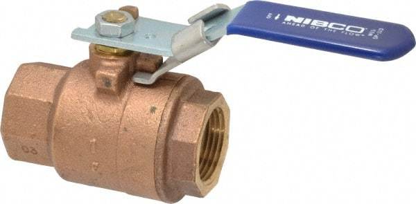 NIBCO - 1" Pipe, Full Port, Bronze Standard Ball Valve - 2 Piece, Inline - One Way Flow, FNPT x FNPT Ends, Locking Lever Handle, 600 WOG, 150 WSP - Industrial Tool & Supply